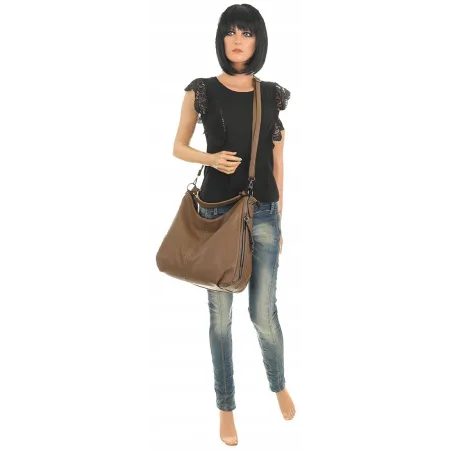 Torebka Damska Shopper Modna Duża Listonoszka Worek na Ramię LH2503 Brązowa