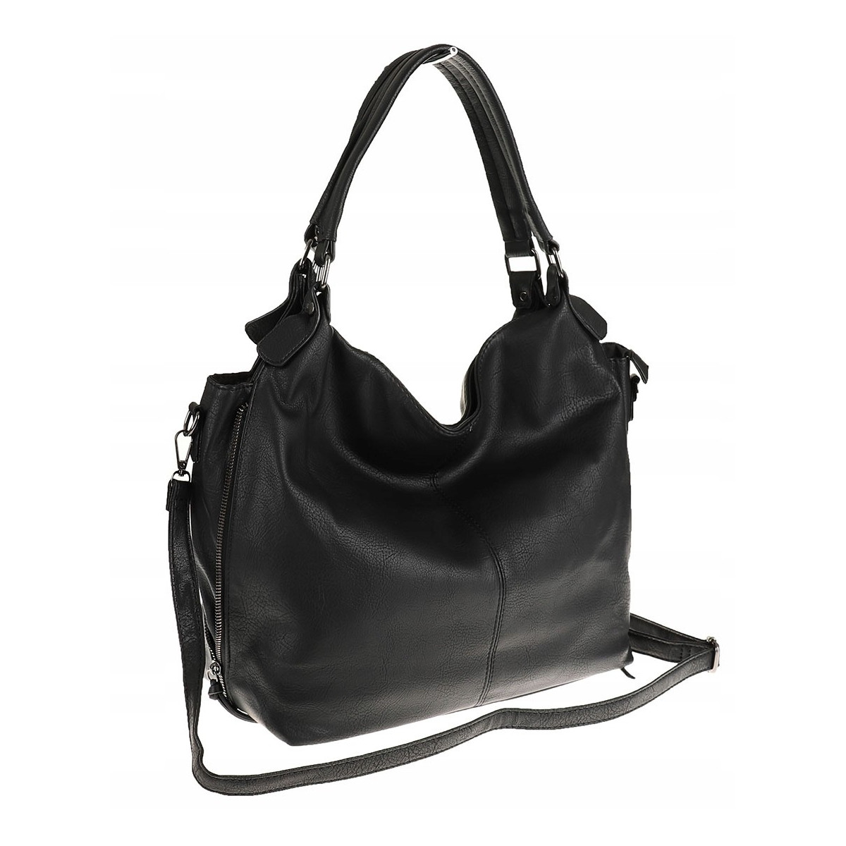 HERNAN Włoska Marka Torebka Damska Worek Modna Listonoszka na Ramię HB0153 Czarna