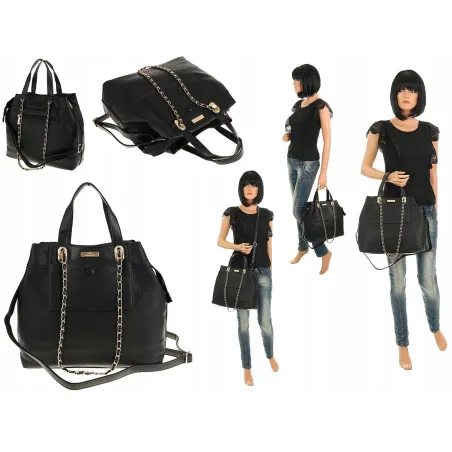 CHARRO Włoska Marka Torebka Damska Elegancka Worek Listonoszka Kuferek CH855622 Black