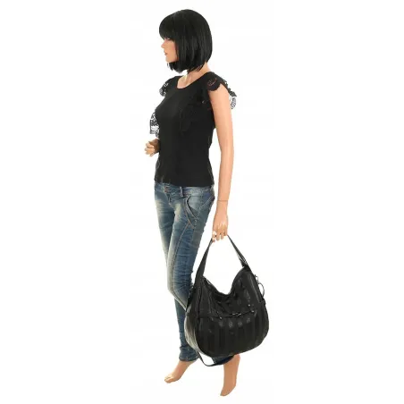 Maria C. Włoska Marka Torebka Damska Worek Modna Listonoszka na Ramię MC805 Black