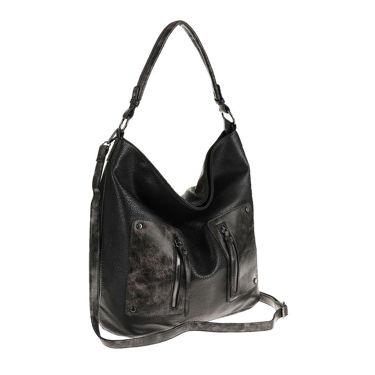 Maria C. Włoska Marka  Torebka Damska Elegancka Worek Listonoszka na Ramię MC844 Black