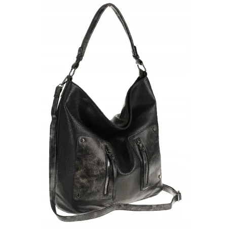 Maria C. Włoska Marka  Torebka Damska Elegancka Worek Listonoszka na Ramię MC844 Black