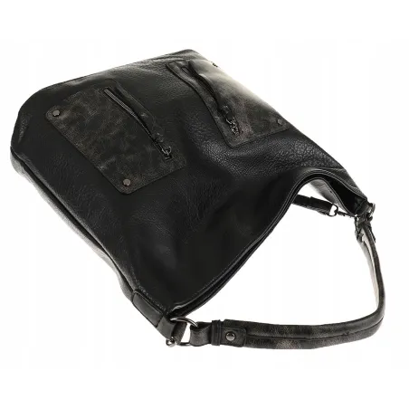 Maria C. Włoska Marka  Torebka Damska Elegancka Worek Listonoszka na Ramię MC844 Black