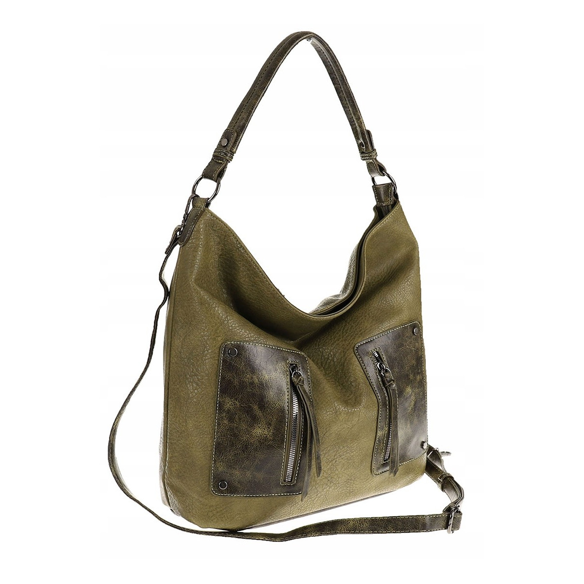 Maria C. Włoska Marka Torebka Damska Elegancka Worek Listonoszka na Ramię MC844 Green