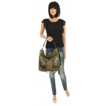 Maria C. Włoska Marka Torebka Damska Elegancka Worek Listonoszka na Ramię MC844 Green