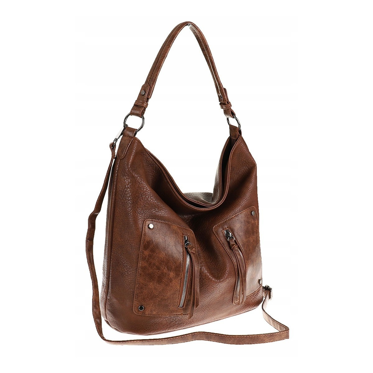 Maria C. Włoska Marka Torebka Damska Elegancka Worek Listonoszka na Ramię MC844 Brown