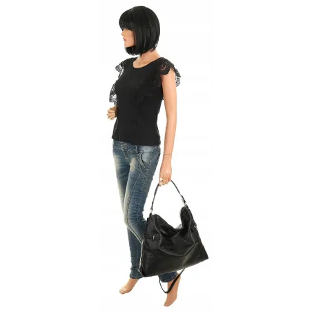 Dudlin Włoska Marka Torebka Worek Listonoszka na Ramię Shopper 8040410 Black