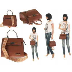 CHARRO Torebka Damska Elegancka Listonoszka na Ramię Miejska Modna 12307 Brown