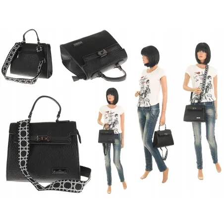 CHARRO Torebka Damska Elegancka Listonoszka na Ramię Miejska Modna 12307 Black