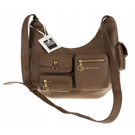 Włoska Marka Torebka Damska Listonoszka Worek na Ramię Shopper EC3083 Taupe