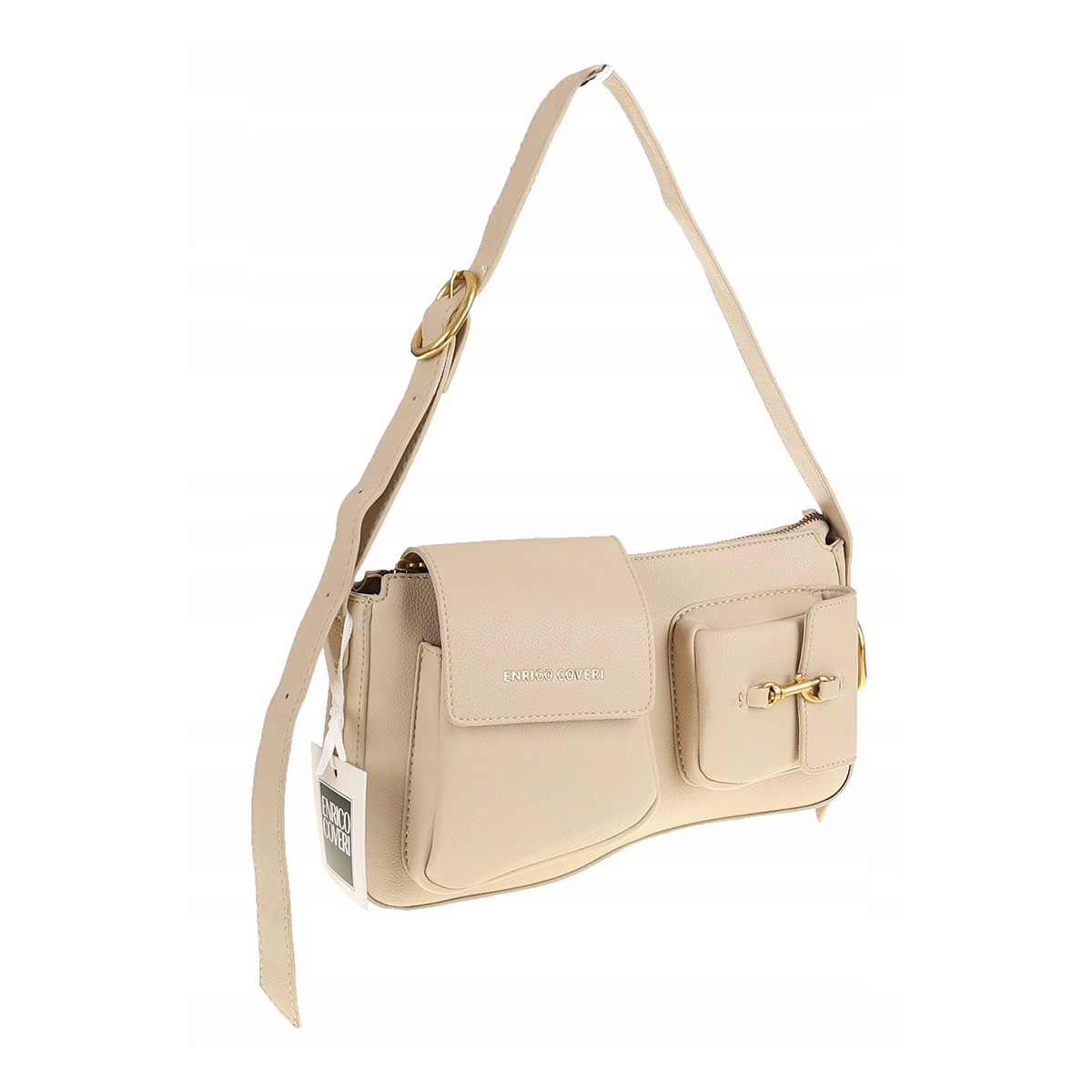 Enrico Coveri Włoska Marka Torebka Damska na Ramę Elegancki kuferek EC6080 Beige