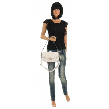 Coveri Collection Włoska Marka Torebka na Ramę kuferek Listonoszka CC233 Milk