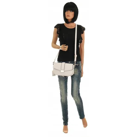 Coveri Collection Włoska Marka Torebka na Ramę kuferek Listonoszka CC233 Milk