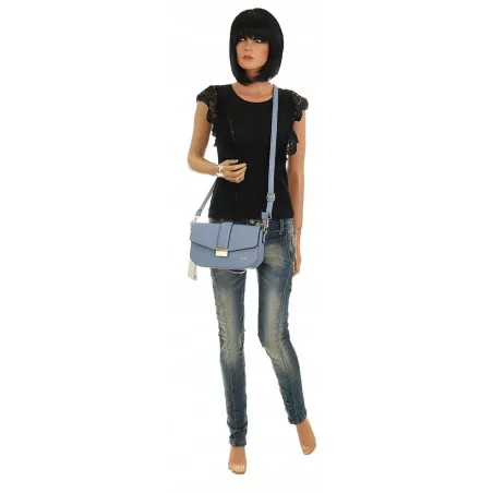 Coveri Collection Włoska Marka Torebka na Ramę kuferek Listonoszka CC233 L. Blue