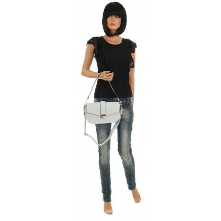 Coveri Collection Włoska Marka Torebka na Ramę kuferek Listonoszka CC233 Ice Grey