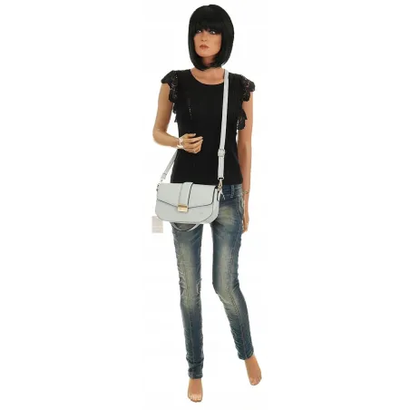 Coveri Collection Włoska Marka Torebka na Ramę kuferek Listonoszka CC233 Ice Grey
