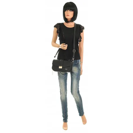 Coveri Collection Włoska Marka  Torebka na Ramę kuferek Listonoszka CC233 Black