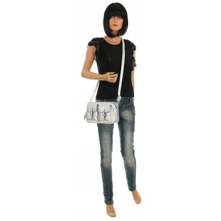 JESSICA BAGS  Włoska Marka Torebka Damska listonoszka kuferek Y270 Silver