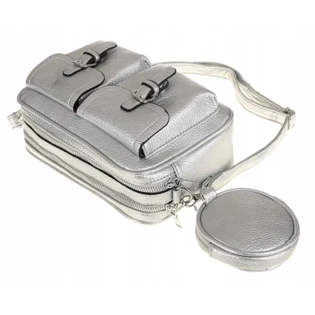 JESSICA BAGS  Włoska Marka Torebka Damska listonoszka kuferek Y270 Silver
