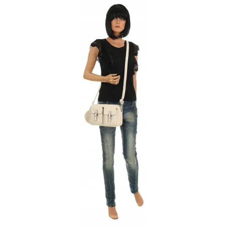 JESSICA BAGS  Włoska Marka  Torebka Damska listonoszka kuferek Y270 Cream