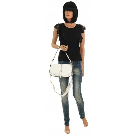 YYcoveri Włoska Marka Torebka Damska Kuferek Listonoszka na Ramę CJL502031 White