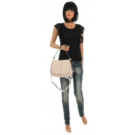 Torebka Damska Listonoszka Pojemna Miejska Kuferek na Ramię HJ8836 Beżowa