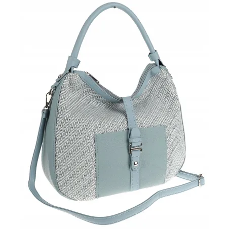 Maria C. Włoska Marka  Torebka Damska Shopper Worek Pojemna na Ramię MC301 Blue