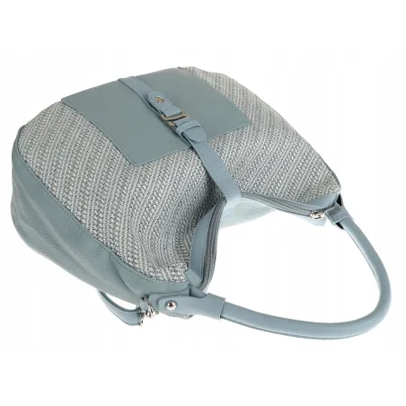 Maria C. Włoska Marka  Torebka Damska Shopper Worek Pojemna na Ramię MC301 Blue