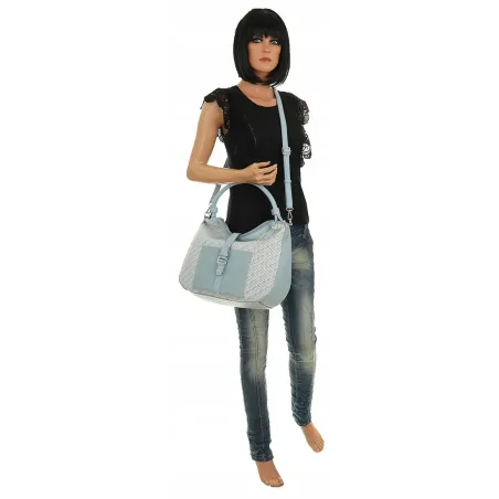 Maria C. Włoska Marka  Torebka Damska Shopper Worek Pojemna na Ramię MC301 Blue