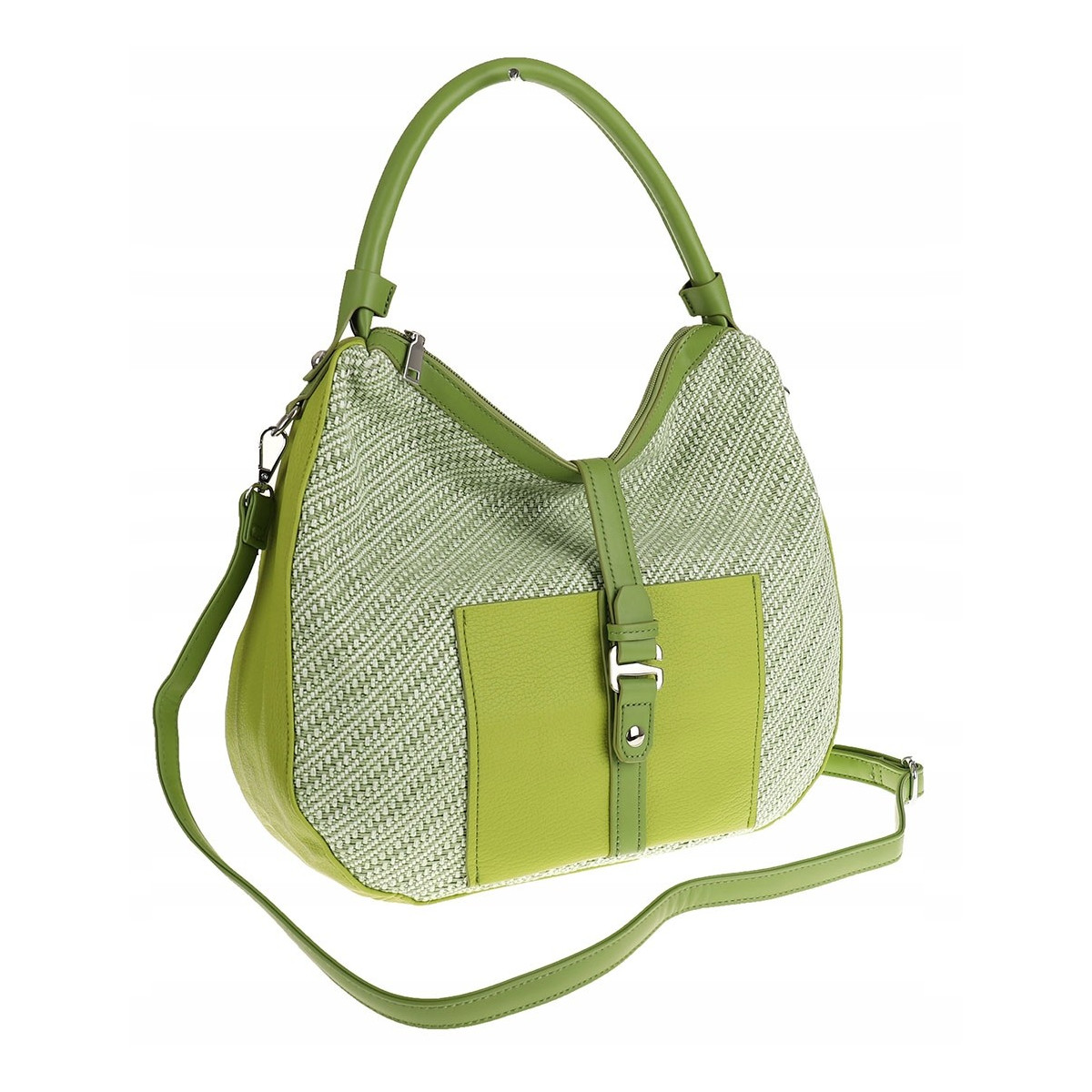 Maria C. Włoska Marka  Torebka Damska Shopper Worek Pojemna na Ramię MC301 Green