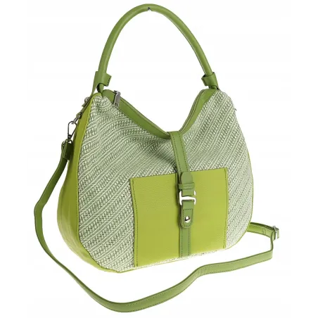 Maria C. Włoska Marka  Torebka Damska Shopper Worek Pojemna na Ramię MC301 Green