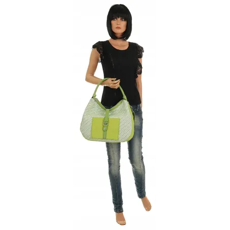 Maria C. Włoska Marka  Torebka Damska Shopper Worek Pojemna na Ramię MC301 Green
