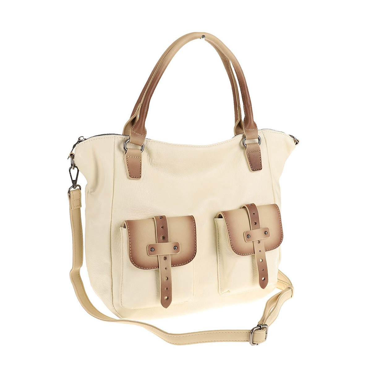 Maria C. Włoska Marka  Torebka Damska Listonoszka Worek Modna Shopper MC260 Beige