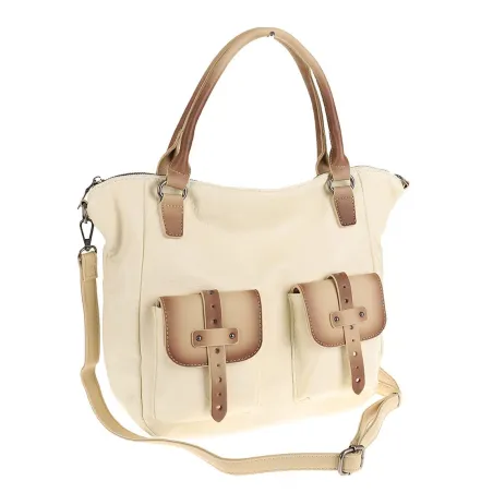 Maria C. Włoska Marka  Torebka Damska Listonoszka Worek Modna Shopper MC260 Beige