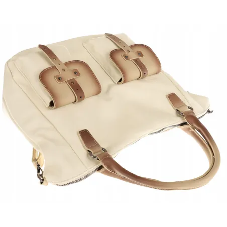 Maria C. Włoska Marka  Torebka Damska Listonoszka Worek Modna Shopper MC260 Beige