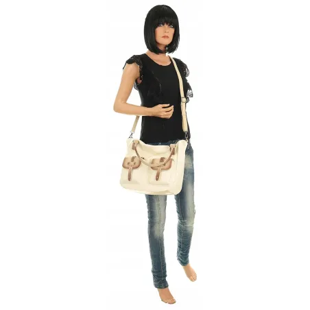 Maria C. Włoska Marka  Torebka Damska Listonoszka Worek Modna Shopper MC260 Beige