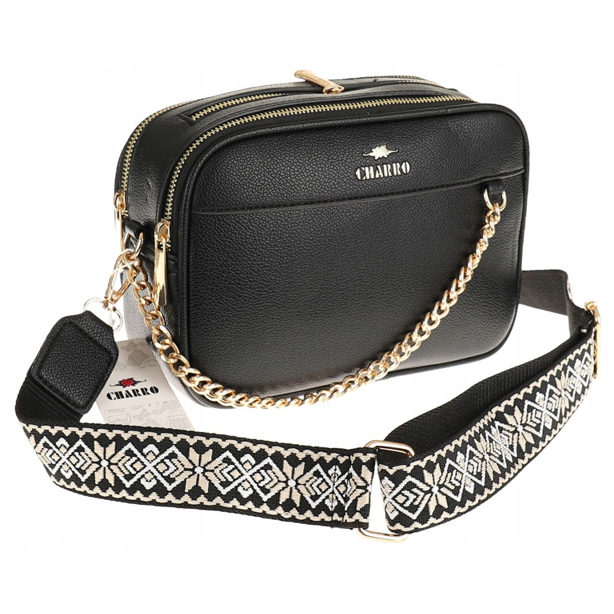 CHARRO Włoska Marka Torebka Damska Listonoszka Kuferek CH3078128 Black
