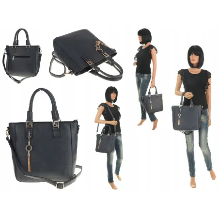 Torebka damska teczka listonoszka duża pojemna torba shopper H063 Granatowa