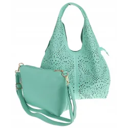 ANDREA MASSI Włoska Marka Torebka Damska Ażurowa 2w1 Worek na Ramię 23049 Aque Green