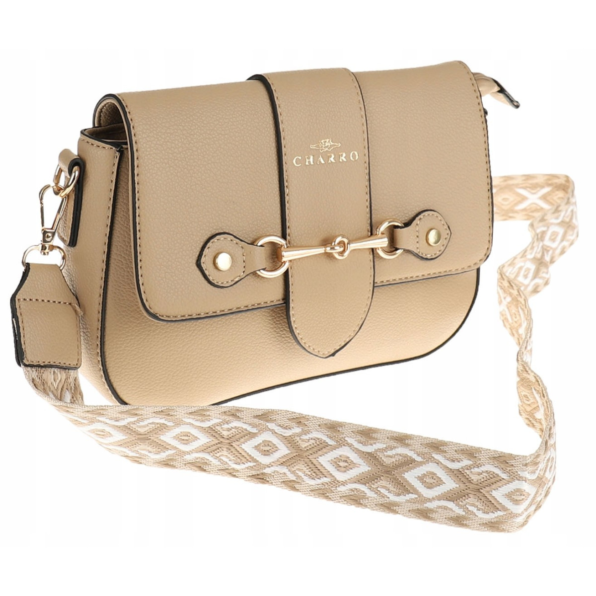 CHARRO Włoska Marka  Torebka Damska Kuferek Miejska Listonoszka CH667864 Taupe