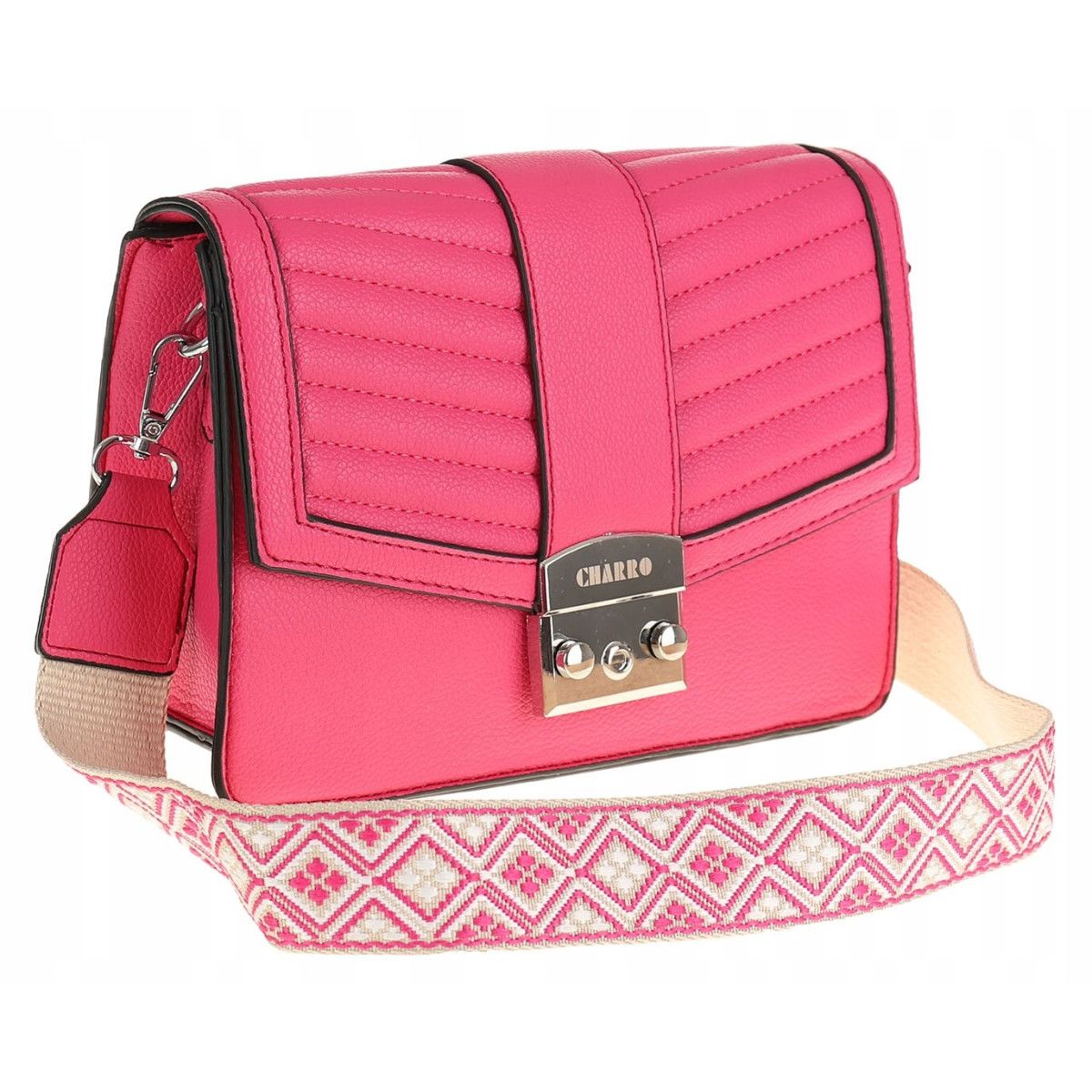 CHARRO Włoska Marka  Torebka Damska Kuferek Miejska Listonoszka CH5578106 Fuchsia