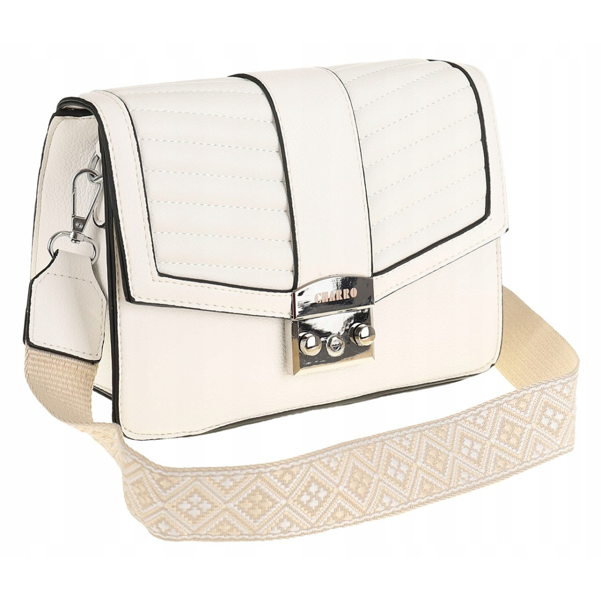 CHARRO Włoska Marka  Torebka Damska Kuferek Miejska Listonoszka CH5578106 White
