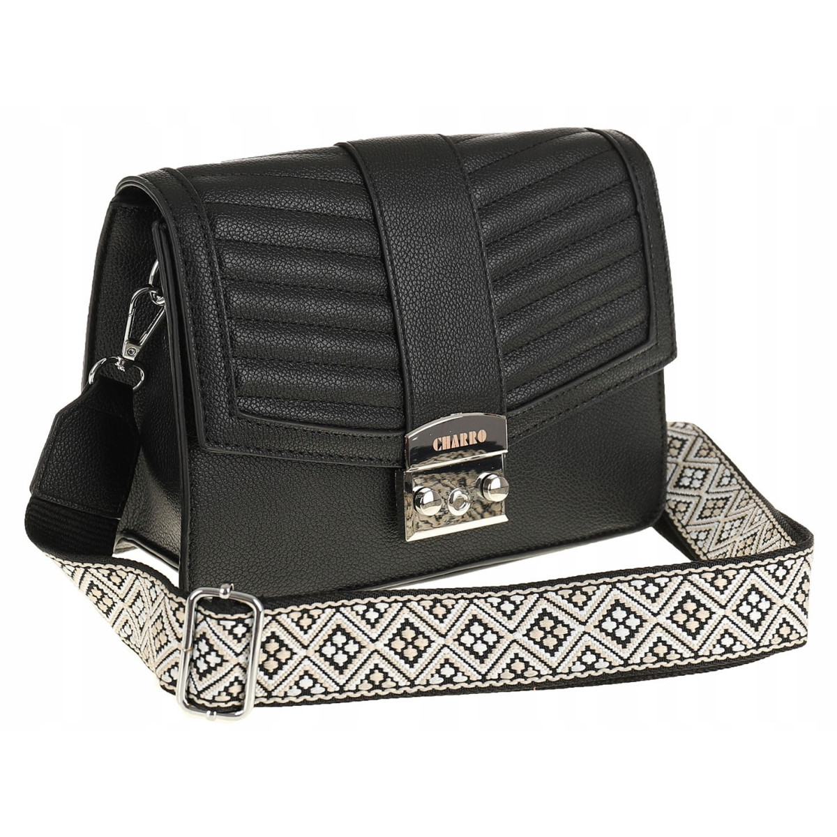 CHARRO Włoska Marka  Torebka Damska Kuferek Miejska Listonoszka CH5578106 Black