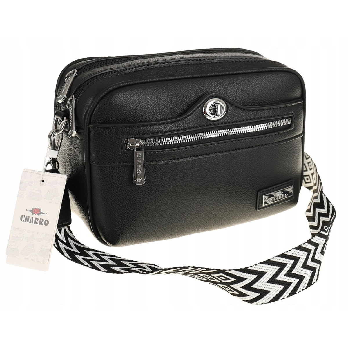 CHARRO Włoska Marka  Torebka Damska Listonoszka kuferek Modna CH966846 Black