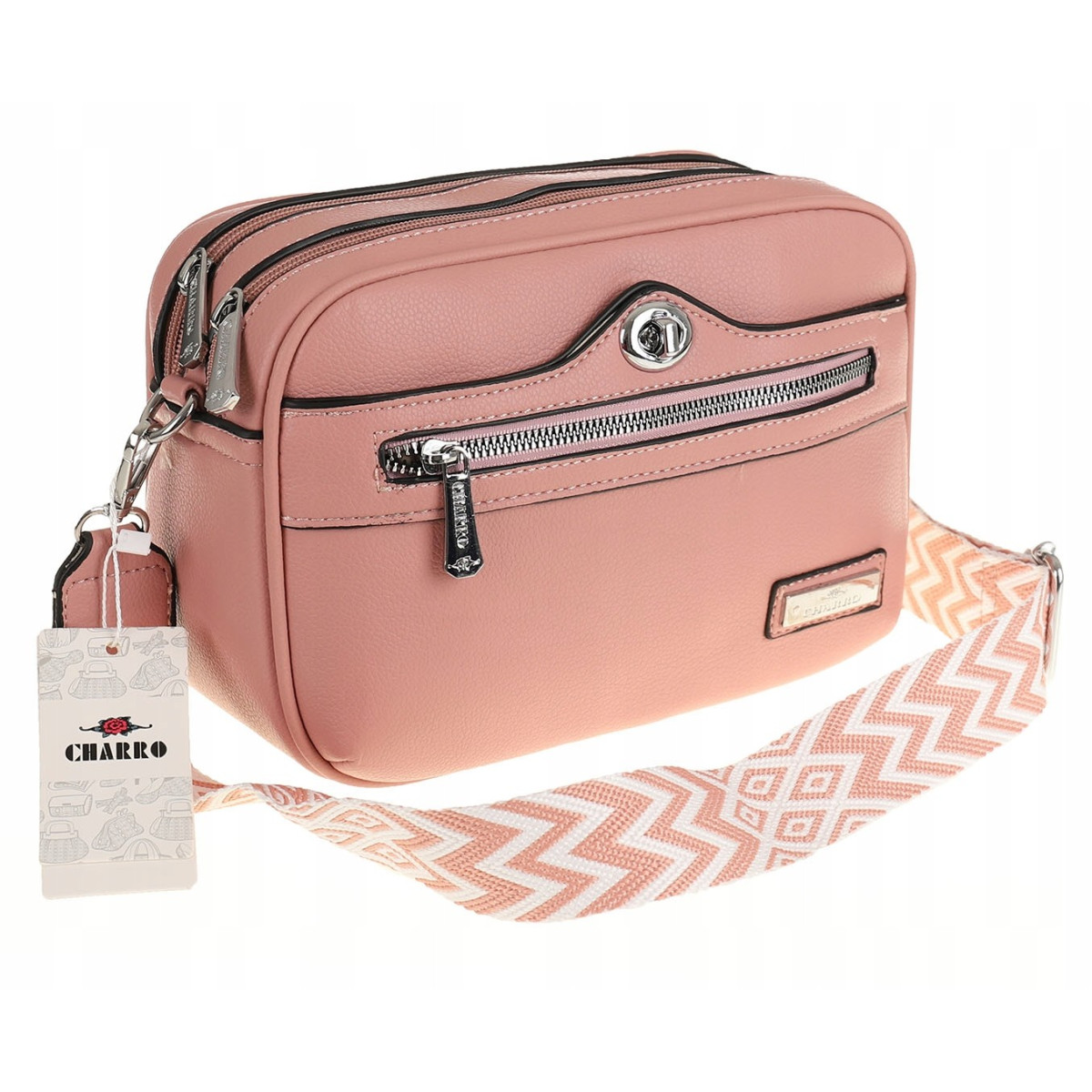 CHARRO Włoska Marka  Torebka Damska Listonoszka kuferek Modna CH966846 Pink
