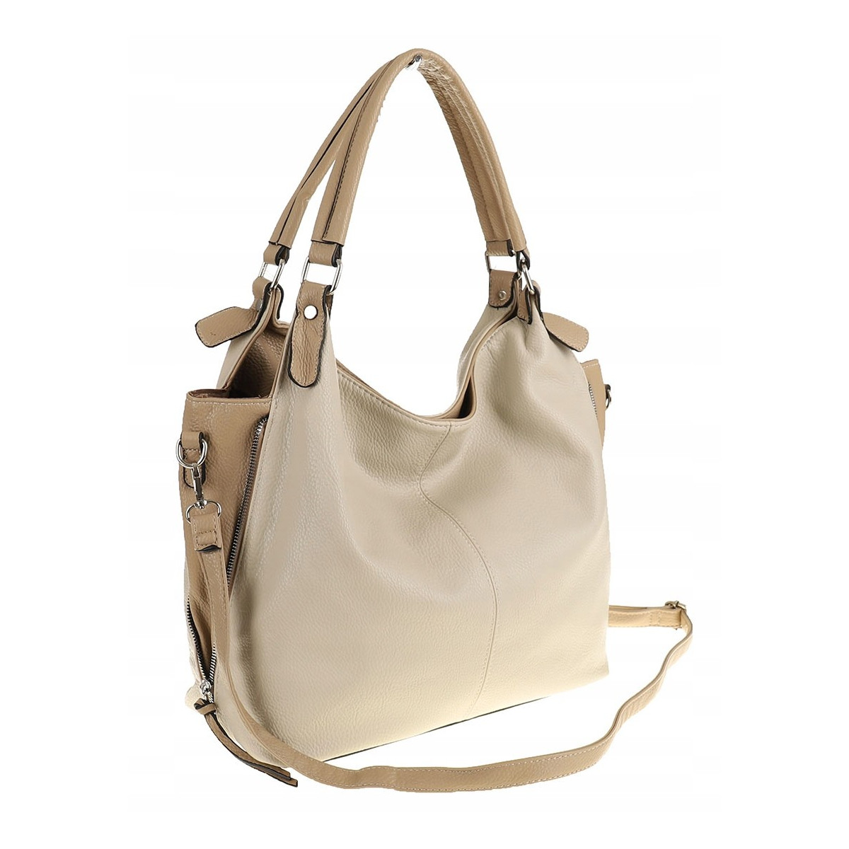 HERNAN Włoska Marka  Torebka Damska Worek Listonoszka na Ramię HB0153 Beżowa