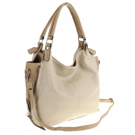 HERNAN Włoska Marka  Torebka Damska Worek Listonoszka na Ramię HB0153 Beżowa