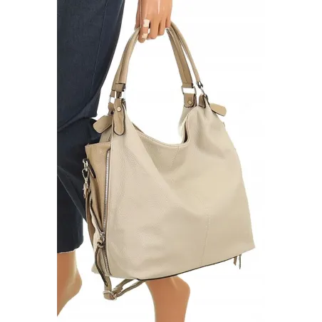 HERNAN Włoska Marka  Torebka Damska Worek Listonoszka na Ramię HB0153 Beżowa