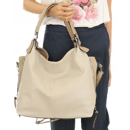 HERNAN Włoska Marka  Torebka Damska Worek Listonoszka na Ramię HB0153 Beżowa