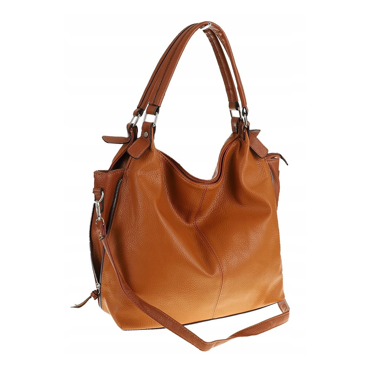 HERNAN Włoska Marka Torebka Damska Worek Listonoszka na Ramię HB0153 Brązowa